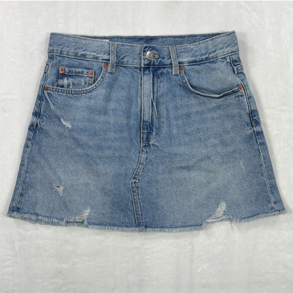 Zara Kids Girls Blue Distressed Denim Mini Skirt Adjustable Waist 12-13 156cm